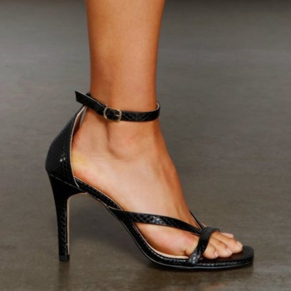 London Rag Black Crocodile Embossed Strappy Stiletto Heels 10 - Picture 2 of 4